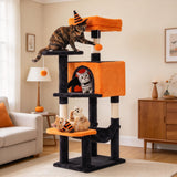 Atilioo 54" Cat Tree Tower with Sisal Scratching Post, Multi-Level Pet Furniture Cat Condo, Easy to Assembly, Black-Orange, Christmas