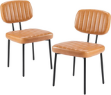 IULULU 2-Piece Mid-Century Modern Upholstered Chairs, Faux Leather Seat & Metal Legs, for Kitchen/Dining/Living Room