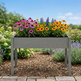Atilioo Wooden Raised Garden Bed with Legs, 34x18x30 Inch Elevated Reinforced Planter Box for Backyard, Patio, Balcony w/ Liner, Natural