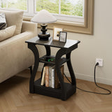Atilioo Nightstand with Charging Station, Living Room End Tables with USB Ports and Outlets, 3-Tier Bedside Table Storage Shelf for Bedroom, Black