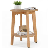 Atilioo 2-Tier Round End Table, Small Side Table with Lower Storage Shelf, Solid Wood Legs for Sofa, Living Room, Bedroom, Natural Wood