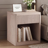 Atilioo Fluted Nightstand Set of 2 with Charging Station, Wood Bedside Table with USB Ports and Outlets, Storage Shelf with 2 Drawers for Bedroom Living Room