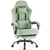 Atilioo Gaming Chair, Ergonomic Computer Office Chair with Pocket Spring Cushion, Footrest and Headrest, Adjustable Swivel Task Chair with Lumbar Support & Linkage Armrests, Green