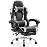 Atilioo Ergonomic Gaming Chair, Home Office Desk Chair with Footrest and Lumbar Support, Adjustable Swivel Leather Task Chair with Headrest & Fixed Up Armrest, Gray