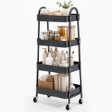 Atilioo 4 Tier Rolling Cart with Wheels, Full Metal Rolling Utility Cart, Storage Shelf Cart for Living Room, Office, Bathroom, Gray