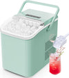 Buteny Countertop Ice Maker Machine, Portable Self-Cleaning Ice Machine with Ice Scoop, Basket and Handle, 9 Cubes in 6 Mins, 26.5lbs/24Hrs, 2 Sizes of Bullet Ice for Home Kitchen, Green