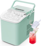 Buteny Countertop Ice Maker Machine, Portable Self-Cleaning Ice Machine with Ice Scoop, Basket and Handle, 9 Cubes in 6 Mins, 26.5lbs/24Hrs, 2 Sizes of Bullet Ice for Home Kitchen, Green