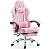 Atilioo Ergonomic Gaming Chair, Home Office Desk Chair with Footrest and Lumbar Support, Adjustable Swivel Leather Task Chair with Headrest & Fixed Up Armrest, Gray
