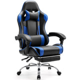 Atilioo Ergonomic Gaming Chair, Home Office Desk Chair with Footrest and Lumbar Support, Adjustable Swivel Leather Task Chair with Headrest & Fixed Up Armrest, Gray