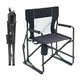 Atilioo Folding Camping Chair, Heavy Duty Rocking Chair with Cup Holder for Patio Leisure, Backyard, Fishing, Black