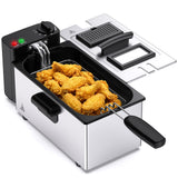 Atilioo 3L Electric Deep Fryer, 1500W Stainless Steel Oil Fryer with Removable Dishwasher Safe Basket & 4 Temp Control for Home use, Silver