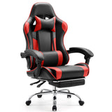 Atilioo Ergonomic Gaming Chair, Home Office Desk Chair with Footrest and Lumbar Support, Adjustable Swivel Leather Task Chair with Headrest & Fixed Up Armrest, Gray