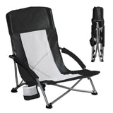 Atilioo Low Camping Chair, Folding Portable Beach Chair with Cup Holder & Sidebag for Outdoor Concert, Party, Picnic, Black