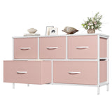 Atilioo Fabric Dresser with 5 Drawers, Clothes Storage Organizer Unit, Chest of Drawers for Bedroom Living Room, Pink
