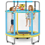 Atilioo 55" Trampoline for Kids with Enclosure, Indoor & Outdoor Toddler Trampoline with Adjustable Gymnastics Bar & Toys for Boys & Girls, Blue