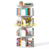 Atilioo 4 Tier Rotating Bookcase, 360° Spinning Bookcase Storage Tower, Corner Revolving Display Book Shelf for Small Space, Living Room, Bedroom