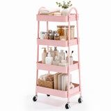 Atilioo 4 Tier Rolling Cart with Wheels, Full Metal Rolling Utility Cart, Storage Shelf Cart for Living Room, Office, Bathroom, Gray