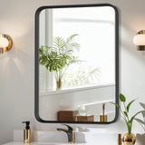 IULULU Bathroom Mirror, Black Metal Frame, Anti-Rust, Tempered Glass, Hanging Options