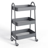 Atilioo 4 Tier Rolling Cart with Wheels, Full Metal Rolling Utility Cart, Storage Shelf Cart for Living Room, Office, Bathroom, Gray