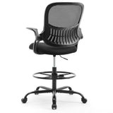 Atilioo Tall Drafting Desk Chair, Ergonomic Mid Back Mesh Swivel Office Chair with Lumbar Support, Armrest and Footrest, Counter Height Adjustable, Black