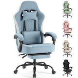 Atilioo Gaming Chair, Ergonomic Computer Office Chair with Pocket Spring Cushion, Footrest and Headrest, Adjustable Swivel Task Chair with Lumbar Support & Linkage Armrests, Green