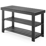 Atilioo 3-Tier Shoe Rack Bench, 27" Bamboo Shoe Storage Organizer with Seat for Entryway, Balcony, Black