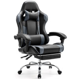 Atilioo Ergonomic Gaming Chair, Home Office Desk Chair with Footrest and Lumbar Support, Adjustable Swivel Leather Task Chair with Headrest & Fixed Up Armrest, Gray