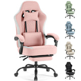 Atilioo Gaming Chair, Ergonomic Computer Office Chair with Pocket Spring Cushion, Footrest and Headrest, Adjustable Swivel Task Chair with Lumbar Support & Linkage Armrests, Green