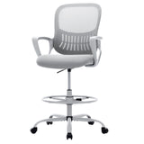 Atilioo Tall Drafting Desk Chair, Ergonomic Mid Back Mesh Swivel Office Chair with Lumbar Support, Armrest and Footrest, Counter Height Adjustable, Black