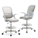 Atilioo Tall Drafting Desk Chair, Ergonomic Mid Back Mesh Swivel Office Chair with Lumbar Support, Armrest and Footrest, Counter Height Adjustable, Black