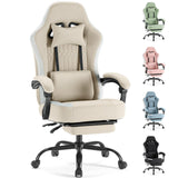 Atilioo Gaming Chair, Ergonomic Computer Office Chair with Pocket Spring Cushion, Footrest and Headrest, Adjustable Swivel Task Chair with Lumbar Support & Linkage Armrests, Green