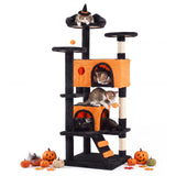 Atilioo 54" Cat Tree Tower with Sisal Scratching Post, Multi-Level Pet Furniture Cat Condo, Easy to Assembly, Black-Orange, Christmas