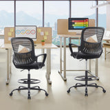 Atilioo Tall Drafting Desk Chair, Ergonomic Mid Back Mesh Swivel Office Chair with Lumbar Support, Armrest and Footrest, Counter Height Adjustable, Black