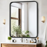 IULULU Bathroom Mirror, Black Metal Frame, Anti-Rust, Tempered Glass, Hanging Options