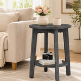 Atilioo 2-Tier Round End Table, Small Side Table with Lower Storage Shelf, Solid Wood Legs for Sofa, Living Room, Bedroom, Natural Wood
