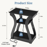 Atilioo Nightstand with Charging Station, Living Room End Tables with USB Ports and Outlets, 3-Tier Bedside Table Storage Shelf for Bedroom, Black