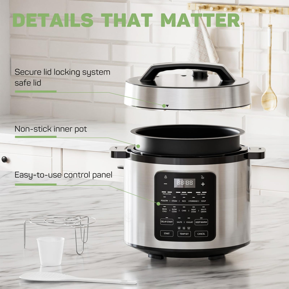 Buteny Electric Pressure Cooker, Upgraded 12-in-1 Multicooker, Stainle ...