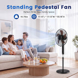 Atilioo Oscillating Pedestal Fan with Remote, Standing Fan with Timer, 3 Speeds, Strong Wind, Adjustable Height, Quiet Operation, Black