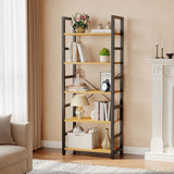 5 Tier Bookcase, Sturdy Bookshelf, Wood Metal Storage Organizer for Living Room, Bedroom, Home Office, Easy to Assemble, Black