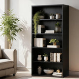 5 Tier Bookcase, Sturdy Bookshelf, Wood Metal Storage Organizer for Living Room, Bedroom, Home Office, Easy to Assemble, Black