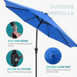 Atilioo 9 FT Patio Umbrella, Outdoor Table Market Umbrella with Tilt and Crank Button for Poolside Terrace Beach, 8 Sturdy Rids, Blue