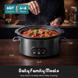 Atilioo 6 Quart Slow Cooker with Ceramic Non-Stick Pot, Programmable Timer & Temperature Control, Removable Stoneware, Dishwasher Safe, Family Size Serves 6 People, Black
