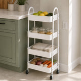 Atilioo 4 Tier Rolling Cart with Wheels, Full Metal Rolling Utility Cart, Storage Shelf Cart for Living Room, Office, Bathroom, Gray