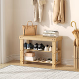 Atilioo 3-Tier Shoe Rack Bench, 27" Bamboo Shoe Storage Organizer with Seat for Entryway, Balcony, Black
