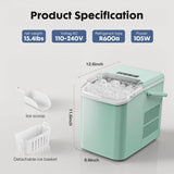 Buteny Countertop Ice Maker Machine, Portable Self-Cleaning Ice Machine with Ice Scoop, Basket and Handle, 9 Cubes in 6 Mins, 26.5lbs/24Hrs, 2 Sizes of Bullet Ice for Home Kitchen, Green