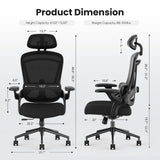 Atilioo Office Chair, Ergonomic Computer Desk Mesh Chair with Up&Down Lumbar Support, Headrest, Adjustable Swivel High-Back Chair with Flip-up Armrests, Black