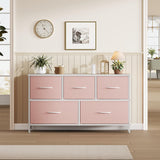 Atilioo Fabric Dresser with 5 Drawers, Clothes Storage Organizer Unit, Chest of Drawers for Bedroom Living Room, Pink