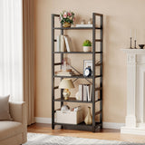 5 Tier Bookcase, Sturdy Bookshelf, Wood Metal Storage Organizer for Living Room, Bedroom, Home Office, Easy to Assemble, Black