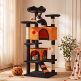 Atilioo 54" Cat Tree Tower with Sisal Scratching Post, Multi-Level Pet Furniture Cat Condo, Easy to Assembly, Black-Orange, Christmas