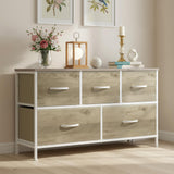 Atilioo Fabric Dresser with 5 Drawers, Clothes Storage Organizer Unit, Chest of Drawers for Bedroom Living Room, Pink